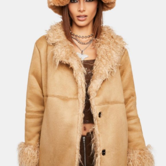 NWT ZEMETA BROWN Y2K FAUX FUR JACKET - Picture 4 of 4